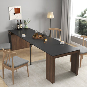 English Elm Modern Expandable Dining Table with Built-In Outlet, 5-Panel Extendable Space-Saving Design for Gatherings Walnut+black W331S00190
