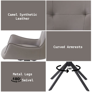 English Elm Damita Camel Faux Leather Swivel Side Chair Set of 2 — Padded Seat & Back, 180° Swivel, 220lb Capacity B2726P383865