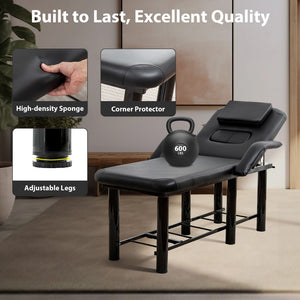 English Elm Professional Spa Treatment Bed with Pu Leather Cushion Steel Frame and Storage Shelf W1422P365689