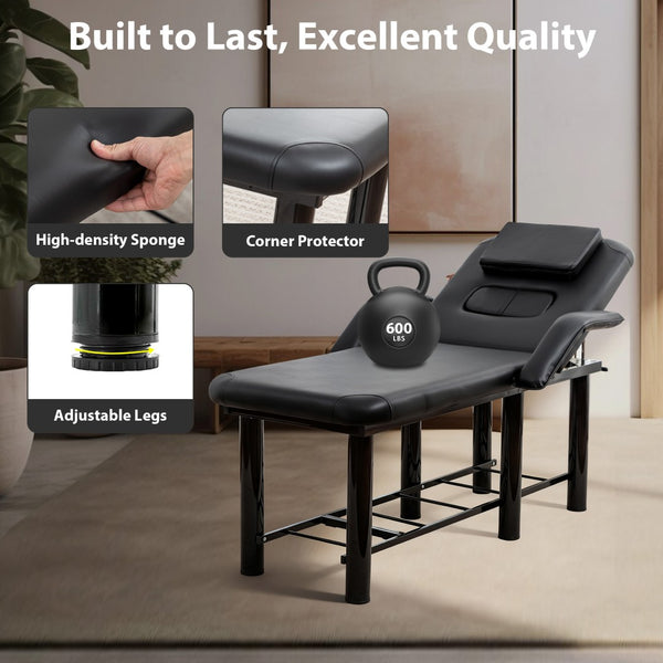 English Elm Professional Spa Treatment Bed with Pu Leather Cushion Steel Frame and Storage Shelf W1422P365689
