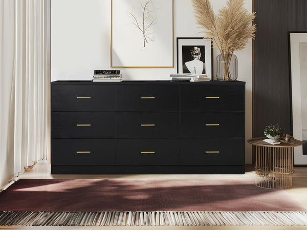 English Elm Modern 9-Drawer Dresser In Sleek Black Finish - Ample Storage Solution For Stylish Bedrooms & Decor W1785P201148