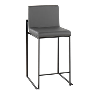 English Elm Fuji High Back Counter Stools - Set Of 2 In Black Steel & Grey Faux Leather For Modern Comfort B202P221952