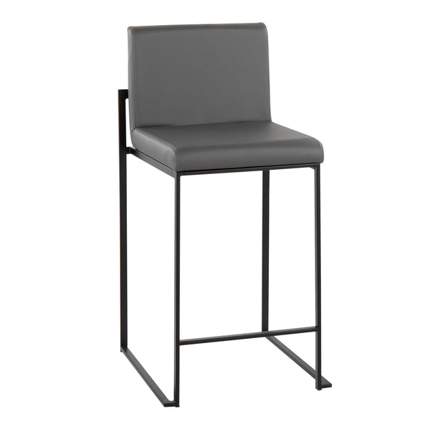 English Elm Fuji High Back Counter Stools - Set Of 2 In Black Steel & Grey Faux Leather For Modern Comfort B202P221952