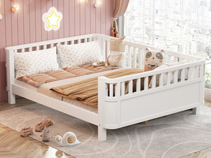 English Elm Twin Low Profile Pine Wood Kids Bed with Safety Rails and Fence Style Headboard W2593P367052