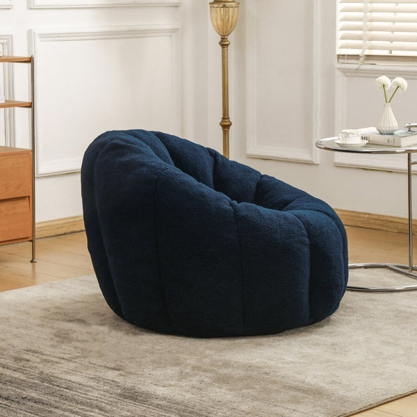 English Elm Bean Bag Lounge Chair Faux Fur Memory Foam Armrests Ergonomic Seat for Adults Dark Blue W2200P239863