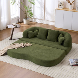 English Elm (old Sku W2231p392100) Chenille Sleeper Sofa Foldable Convertible Loveseat with Four Pillows Green W2231P466737