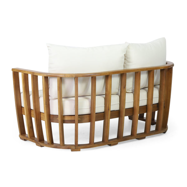 English Elm Christopher Knight Home® - Outdoor Acacia Wood Loveseat & Coffee Table Set with Teak Top, Beige Cushions, Durable Patio Duo 70457.00BGE