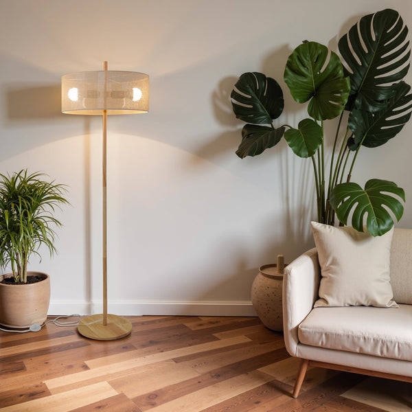 English Elm Ashcroft Furniture - Classic Modern Floor Lamp with Glass Shade, Slim Metal Base for Reading, Ambient Home & Office Light Brown B183P315101