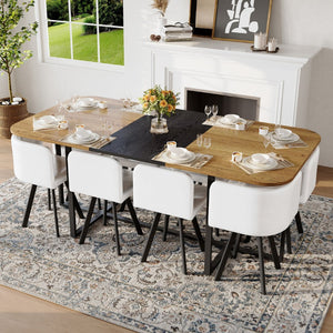 English Elm 9-piece Square Dining Set Two-tone Wood Table with 8 White Faux Leather Chairs W3875S00140