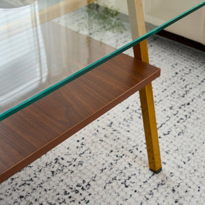 English Elm Rectangle Coffee Table - Modern Tempered Glass Top With Gold Metal Legs For Chic Living Room Style W241126033-GIGA