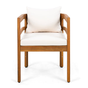 English Elm Outdoor Acacia Wood Armchairs with Teak Finish and Cushioned Seat Set of 2 N768P362954L