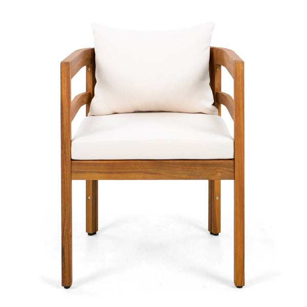 English Elm Outdoor Acacia Wood Armchairs with Teak Finish and Cushioned Seat Set of 2 N768P362954L