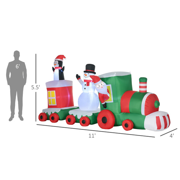 English Elm HOMCOM 11ft Inflatable Christmas Train with Santa Snowman Penguin, LED Lighted Yard Decor for Holidays Multicolor W2225P229261