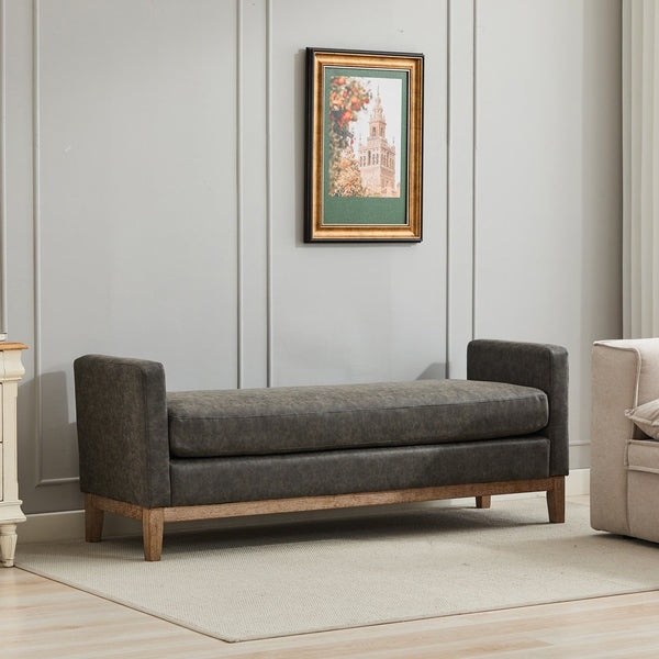 English Elm 66.34"W Elegant Upholstered Bench & Ottoman With Wood Legs, 2 Pillows For Bedroom & Living Room Decor W3188S00016