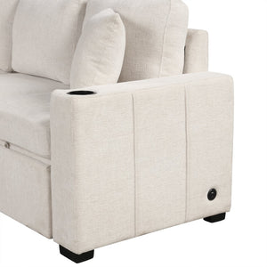 English Elm 101.2" Modular Chenille Sectional Sofa with Tufted Cushions and Deep Seating for Living Room Beige N719S001934A