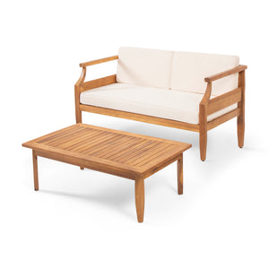 English Elm Christopher Knight Home® - Aston Acacia Wood Outdoor Loveseat Set with Water-Resistant Cushions and Mid-Century Modern Frame Cream 68891.00CRM
