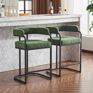 English Elm Modern Chenille Counter Stools Set of 2 — Upholstered Ergonomic Bar Chairs with Metal Frame & Armrests for Kitchen Island Green W1901P264277