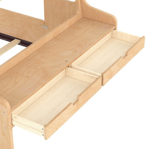 English Elm Full Size Car Shaped Kids Platform Bed with Storage Drawers Integrated Desk Pine Wood Natural W1580S00489