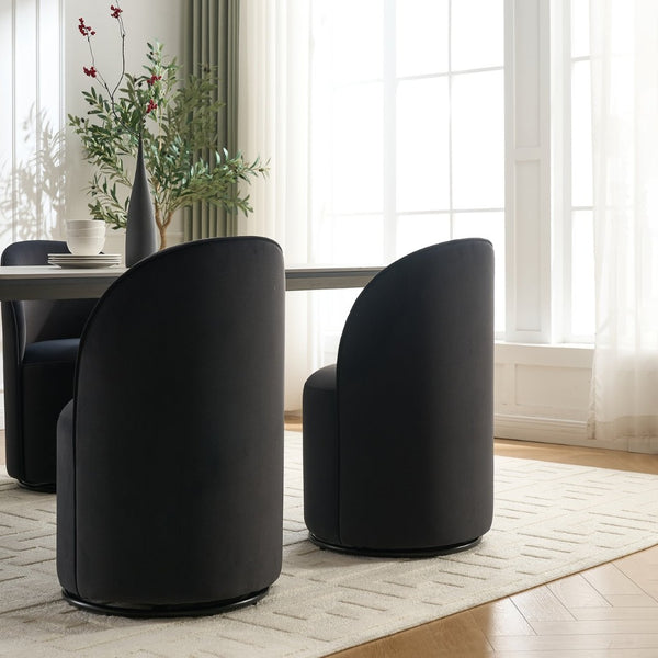 English Elm Set Velvet Swivel Barrel Accent Chair Mid Century Ergonomic Seat for Dining Vanity Dark Grey W3244P308286