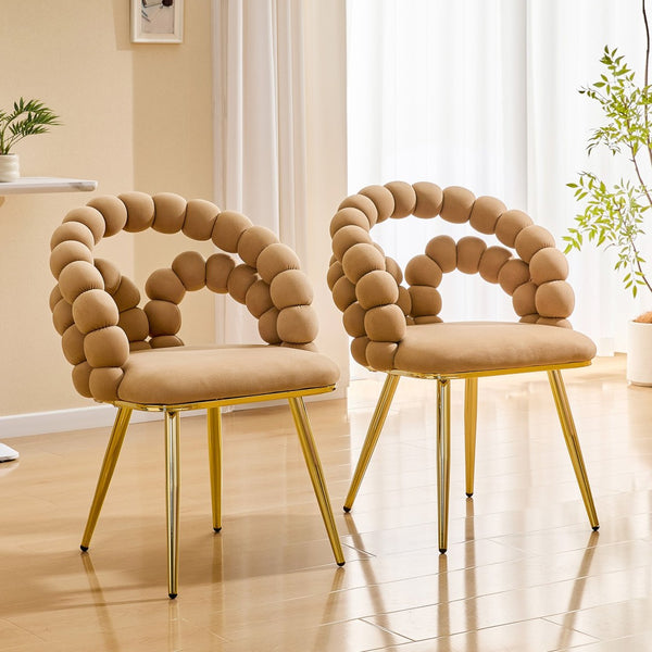 English Elm Modern Velvet Bubble Back Dining Accent Chair Set Glam Sculpted Upholstered Seating Brown,Gold W3875P446131