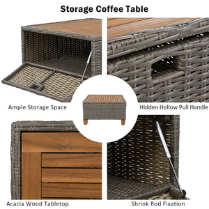 English Elm K&K 8-Piece Wicker Patio Set with 360° Swivel Rockers, Acacia Storage Table, Durable Cushions Beige+Brown N707S000016Z