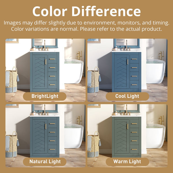 English Elm 24" Bathroom Vanity With Ceramic Sink - Stylish Blue Cabinet, Soft-Close Drawers & Modern Elegance N710P341038C