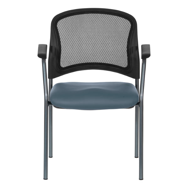 OSP Home Furnishings Progrid Mesh Back Stackable Chair with Titanium Frame for Conference Rooms Blue 86710R-R105