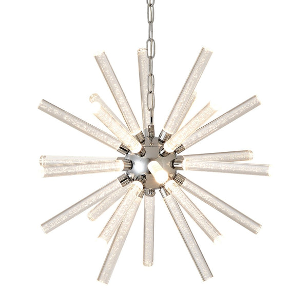 English Elm 24-light Bubble Glass Pillar Chandelier Silver Sculptural Pendant for Dining Entryway W5008P391472