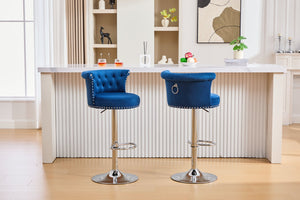 English Elm COOLMORE Velvet Bar Stool with Anti-Slip Large Base, Adjustable 360° Swivel, Plush Foam Comfort Navy W1539P320506