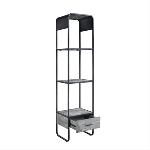 English Elm Modern Concrete Gray Side Pier with Drawer & Black Metal Frame, Open Shelves for Stylish Storage B2741P337176
