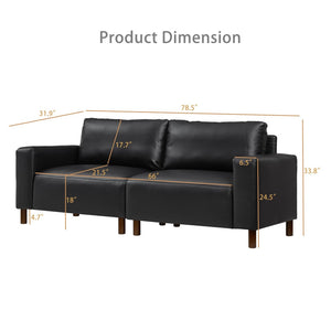 English Elm 78.5" Mid-century Faux Leather Loveseat with Solid Wood Legs for Living Room or Apartment Black W1097S00252