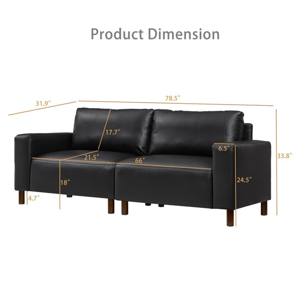 English Elm 78.5" Mid-century Faux Leather Loveseat with Solid Wood Legs for Living Room or Apartment Black W1097S00252