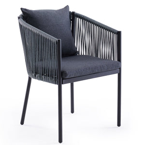 English Elm 2 Outdoor Chairs Set with Cushions — Weatherproof Rattan Dining Chairs, Comfort Curved Arms & Easy-Clean Fabric Grey T3623P409868