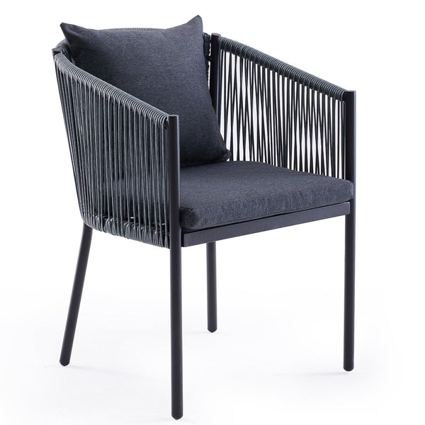 English Elm 2 Outdoor Chairs Set with Cushions — Weatherproof Rattan Dining Chairs, Comfort Curved Arms & Easy-Clean Fabric Grey T3623P409868