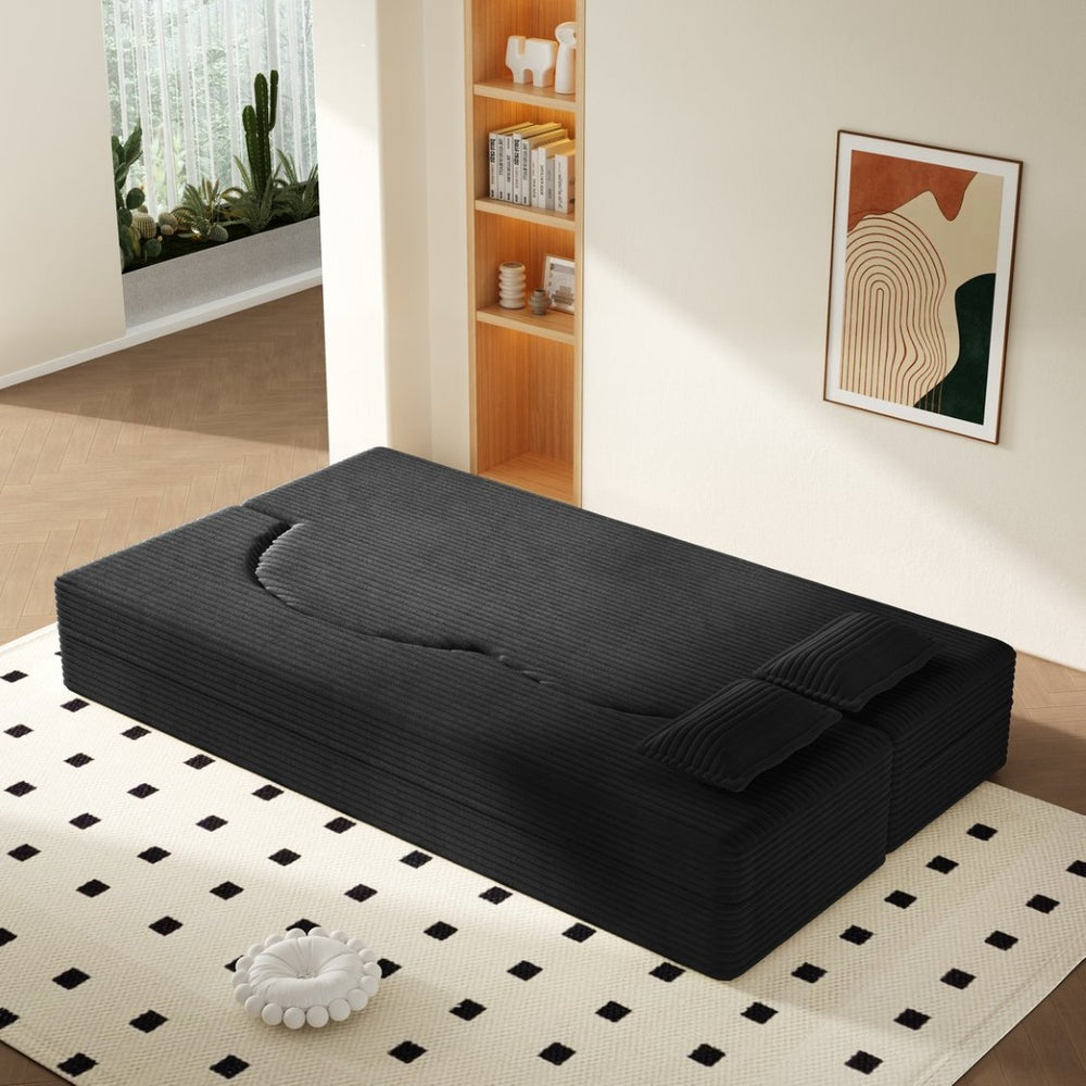English Elm Modern Corduroy Floor Sofa Foldable Twin Sleeper Foam Filled for Compact Living Spaces Black W1885P435363