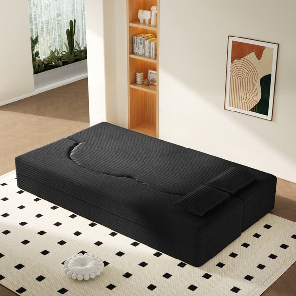 English Elm Modern Corduroy Floor Sofa Foldable Twin Sleeper Foam Filled for Compact Living Spaces Black W1885P435363