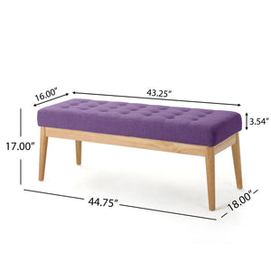 English Elm Christopher Knight Home® - Ottoman Saxon Bench in Purple — Mid-Century Tufted Fabric Seat, Solid Birch Legs, Plush 43.5" x17" N757P248081P