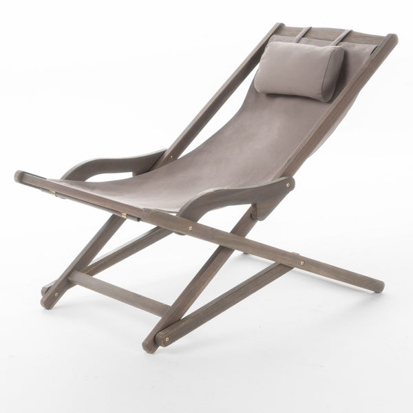 English Elm Christopher Knight Home® - NIKKI Sling Chair with Head Pillow — Portable Wood Frame Beach & Pool Lounger, Durable Polyester Fabric Grey 57 L x 26.75 W x 8.25 H 60059.00FEU