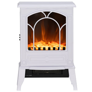 English Elm Homcom 22" Electric Fireplace Stove With Realistic Flame, Adjustable Heat & Safety Features In White W2225P249860