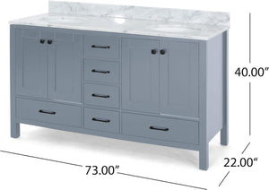 English Elm Christopher Knight Home® - 73'' Luxury Bathroom Vanity with Marble Top & Dual Ceramic Sinks, Freestanding 4-Door 3-Drawer Cabinet Grey N759S999017E