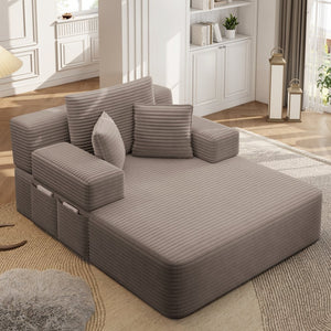 English Elm Luxurious Corduroy Frameless Chaise with Sleeper Conversion Foam Cushioning and Storage Pocket Coffee W3219P459757