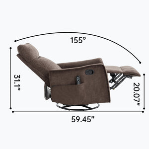 English Elm Heat Massage Rocker Swivel Recliner Fabric Chair with Lumbar Therapy for Living Room Brown W1803P362305