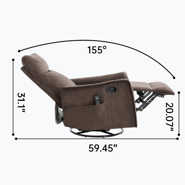 English Elm Heat Massage Rocker Swivel Recliner Fabric Chair with Lumbar Therapy for Living Room Brown W1803P362305