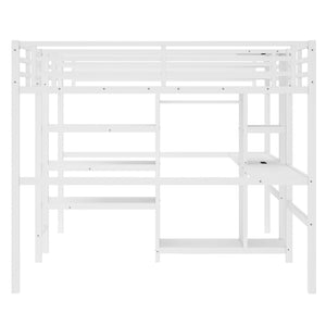 English Elm Twin Metal Loft Bed with Study Desk Wardrobe Shelving and Outlet for Kids Rooms W1580S00373