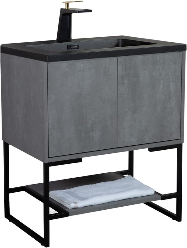 English Elm 30'' Floating Bathroom Vanity Base with Steel Legs Modern Storage Cabinet Grey W1920P254033