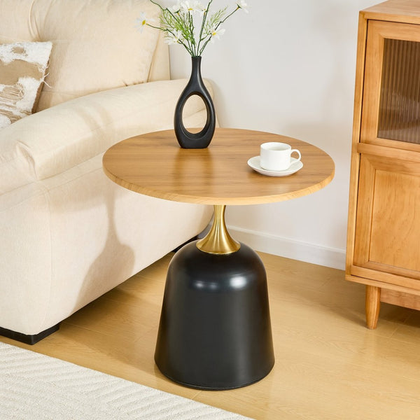 English Elm 23.6 Inch Round Side Table with Metal Base Warm Grain Top for Living Room or Office Wood W2920P407666