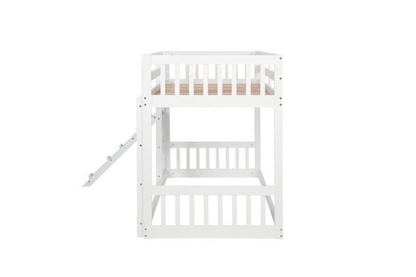 English Elm Twin Over Twin Playhouse Floor Bunk Bed With Climbing Ramp, Safety Guardrails, And White Finish W504S00207-GIGA