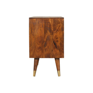 English Elm Solid Mango Wood Sideboard with Brass Accents Three Drawers Chestnut Hallway Storage B182P280784