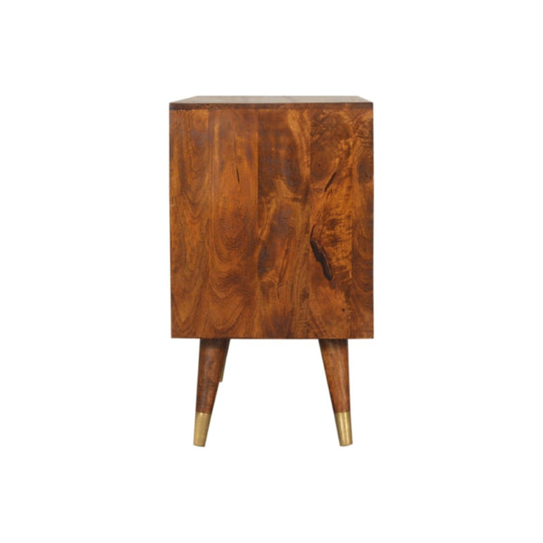 English Elm Solid Mango Wood Sideboard with Brass Accents Three Drawers Chestnut Hallway Storage B182P280784