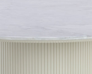 Sunpan PALOMA Dining Table - Round White Marble Centerpiece with Sculptural Cream Base & Gold Inlay 110253